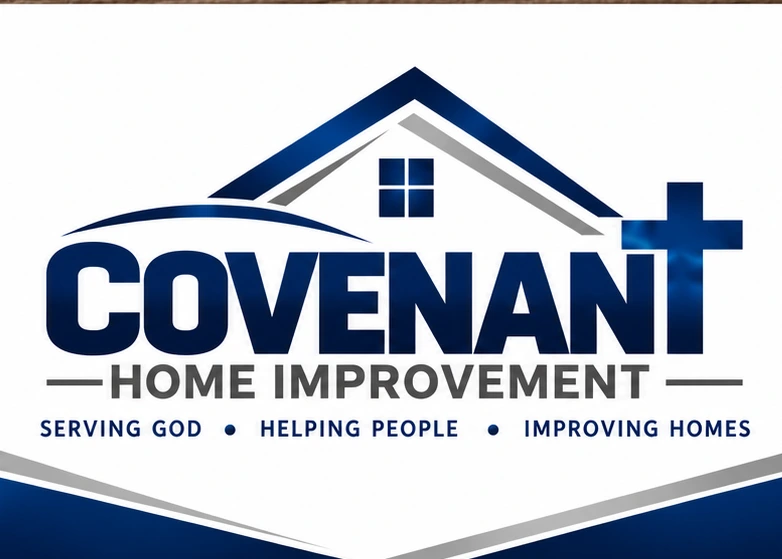 Original Covenant Home Improvement business card design with roofline, cross and official slogan